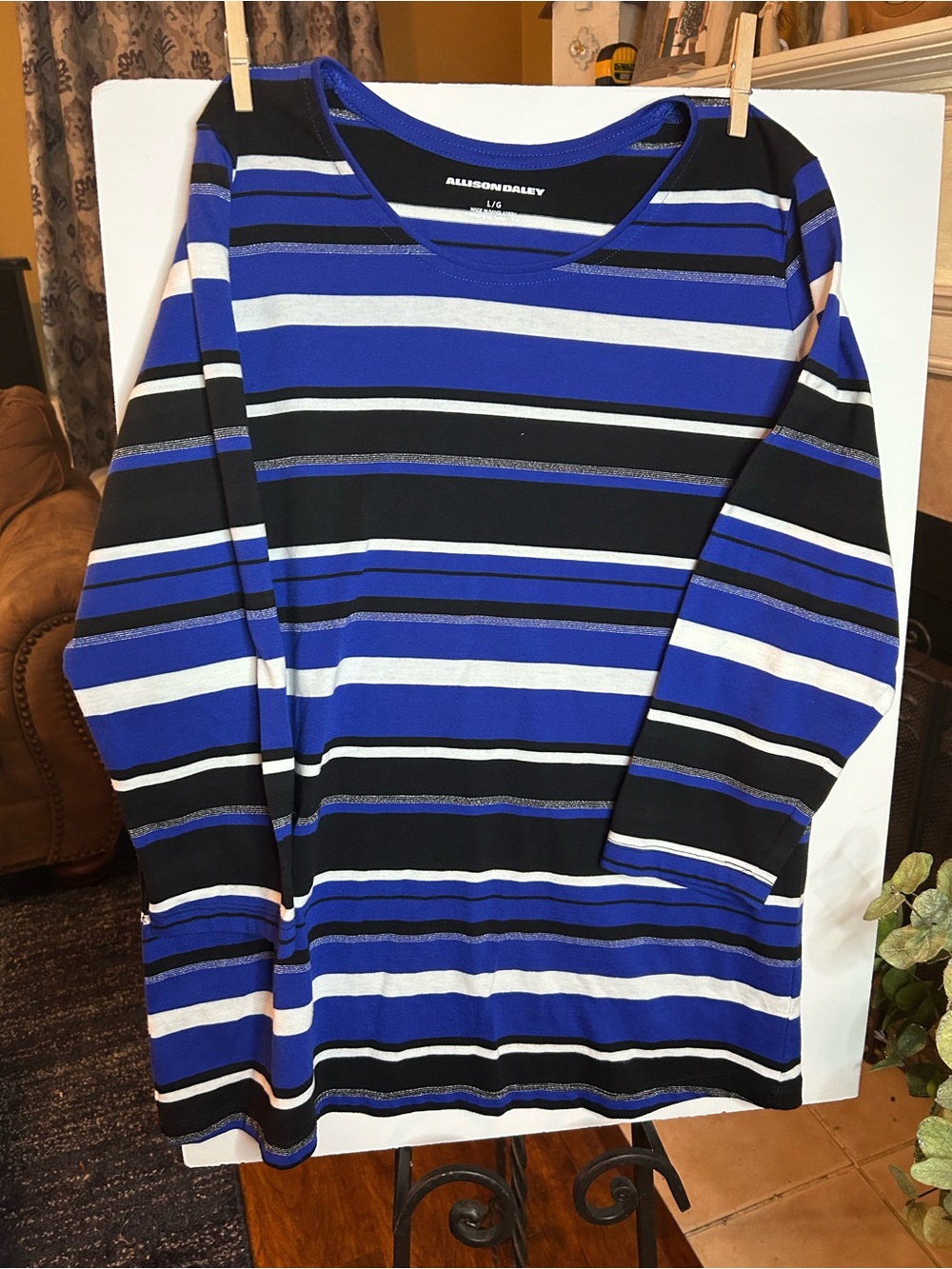 Allison Daley Royal Blue, Black & White Striped Long Sleeve Tee